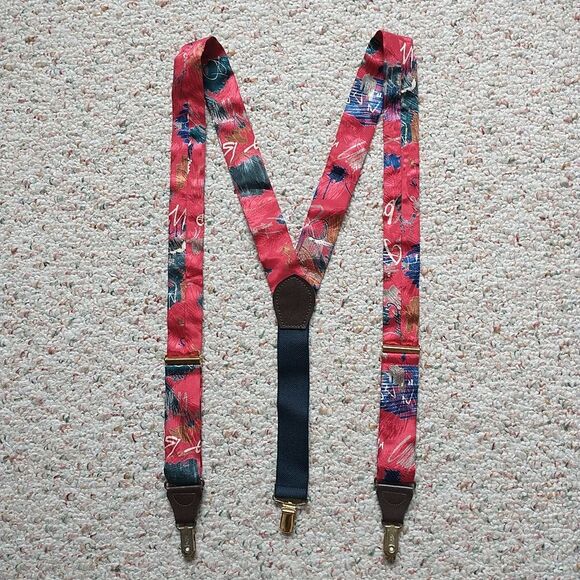 Pelican USA Suspenders Adjustable Clip On Style Red Abstract Fabric Stretch - Picture 3 of 6